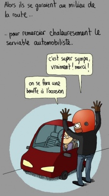 Le signe de pied des motards en histoire