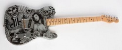 L'une des guitares Fender mises en jeu lors de la tombola