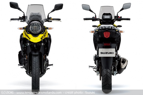 Le 250 se distingue des autres V-Strom par sa face avant Le 250 se distingue des autres V-Strom par sa face avant