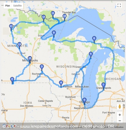 Carte du Roadtrip : les grands lacs américains