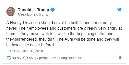 Le tweet de Trump sur Harley