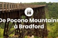 On prend la moto sous une pluie torrentielle pour Bradford. On commence d'abord sur la Highway 80 jusqu' Lock Haven puis on prend la route 120, la 46 puis la 6 pour atteindre Bradford, o l'on dcouvre le Kinzua Bridge Skywalk un parc d'tat de Pennsylva