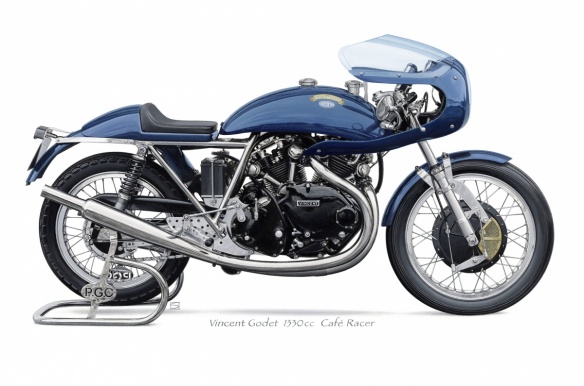 Café Racer Vincent Godet à cadre Egli 1330 en dessin
