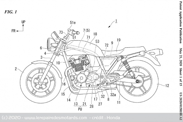 Le brevet laisse apparaitre une CB1100, mais le dispositif pourrait s'appliquer à n'importe quelle moto dotée d'une boite mécanique Le brevet laisse apparaitre une CB1100, mais le dispositif pourrait s'appliquer à n'importe quelle moto dotée d'une boite mécanique