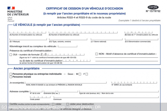Le Cerfa 15776*02 relatif à la cession d'un véhicule d'occasion Le Cerfa 15776*02 relatif à la cession d'un véhicule d'occasion