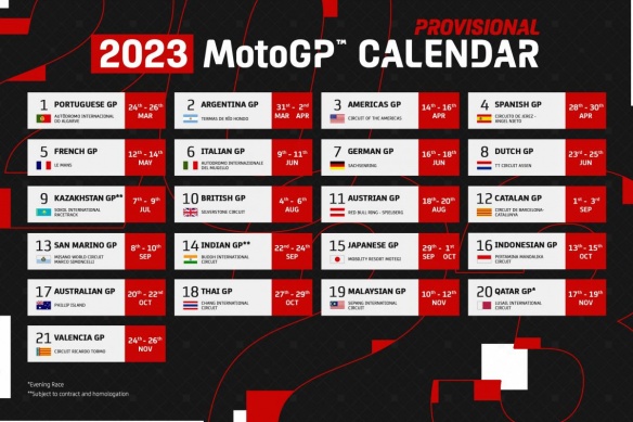 Calendrier MotoGP : 21 Grands Prix motos en 2023