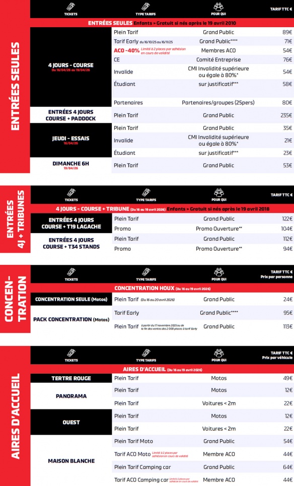 Les tarifs de la 49e édition des 24 Heures Motos