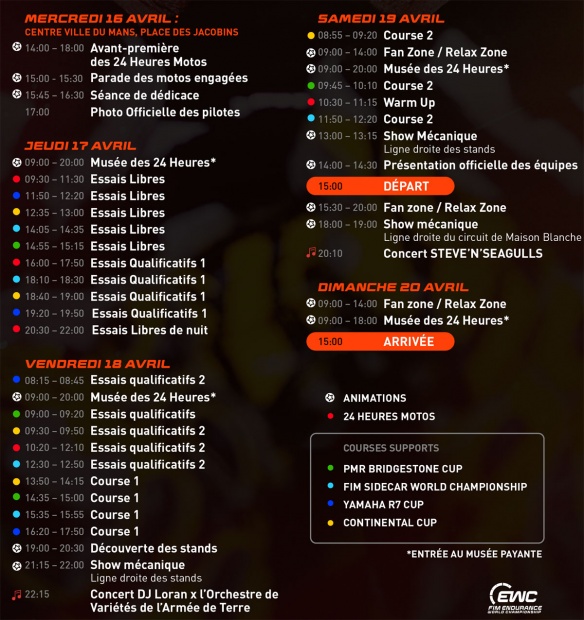 Tous les horaires des séances d'essais, des courses et des animations de la 48e édition des 24 Heures Motos Tous les horaires des séances d'essais, des courses et des animations de la 48e édition des 24 Heures Motos