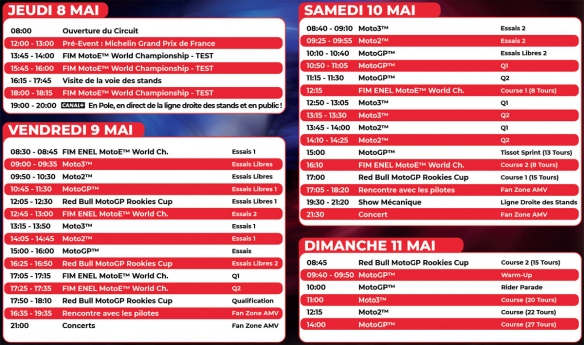 Le programme du Grand Prix de France MotoGP Le programme du Grand Prix de France MotoGP