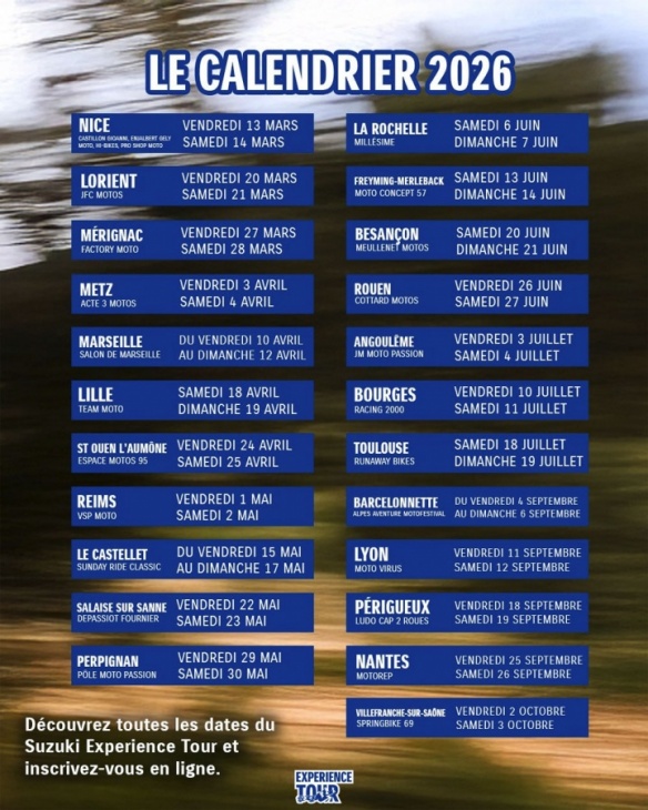 Le calendrier de l'Experience Tour 2026