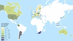 Mortalité routière pour 100.000 personnes en 2011 et par pays - Crédit : IRTAD
