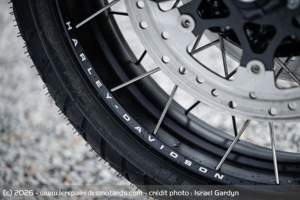 Les jantes &agrave; rayons de 17 pouces sont chauss&eacute;es de pneus Michelin Scorcher