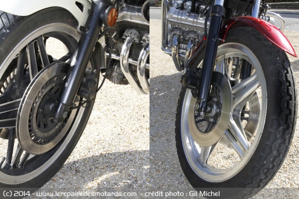 Disques ventilés et étriers double pistons pour CBX B, disques pleins et étriers simple piston pour CBX Z