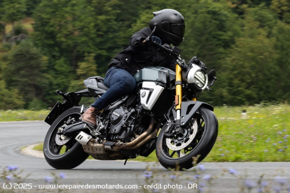 La GSX-8T est très à l'aise sur les petites routes de forêt
