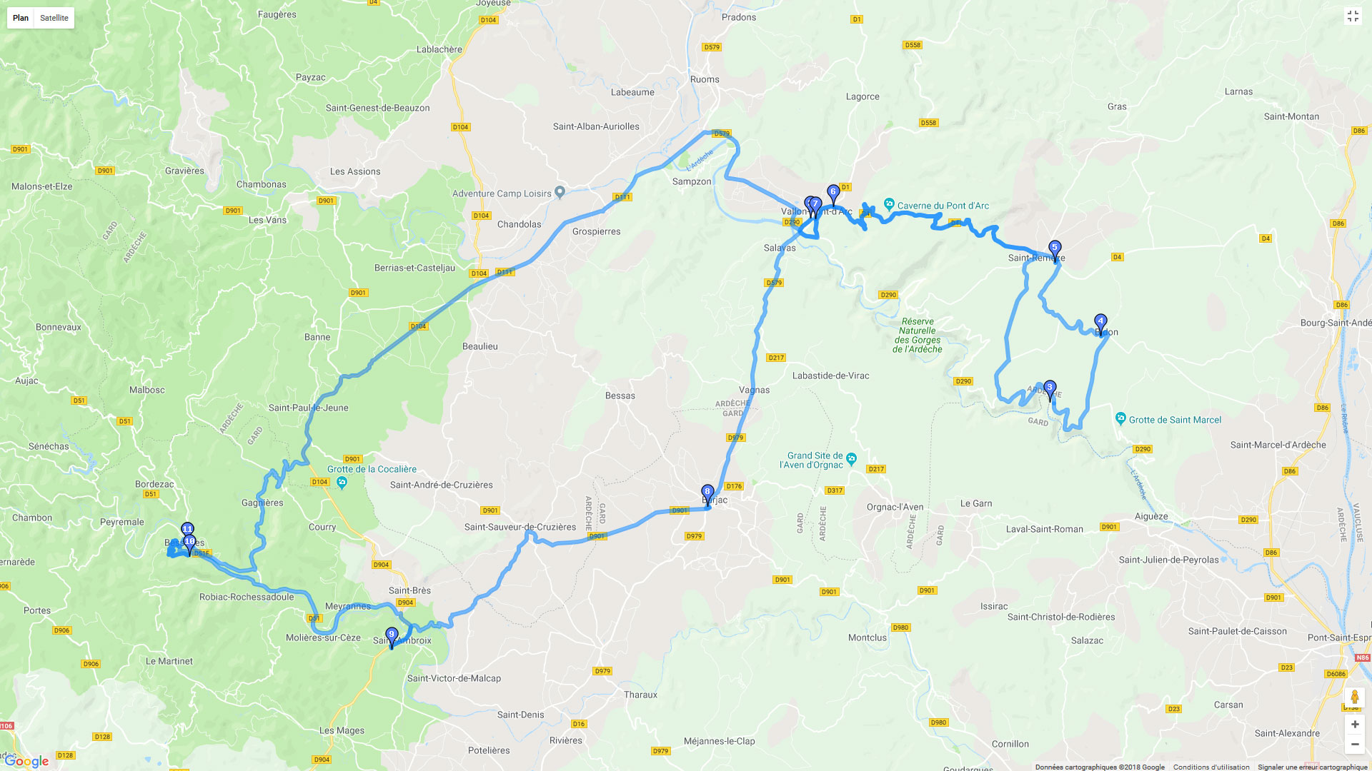 Pour zoomer sur la carte et avoir plus de détails, connectez-vous ! Carte roadbook Les Gorges d'Ardèche