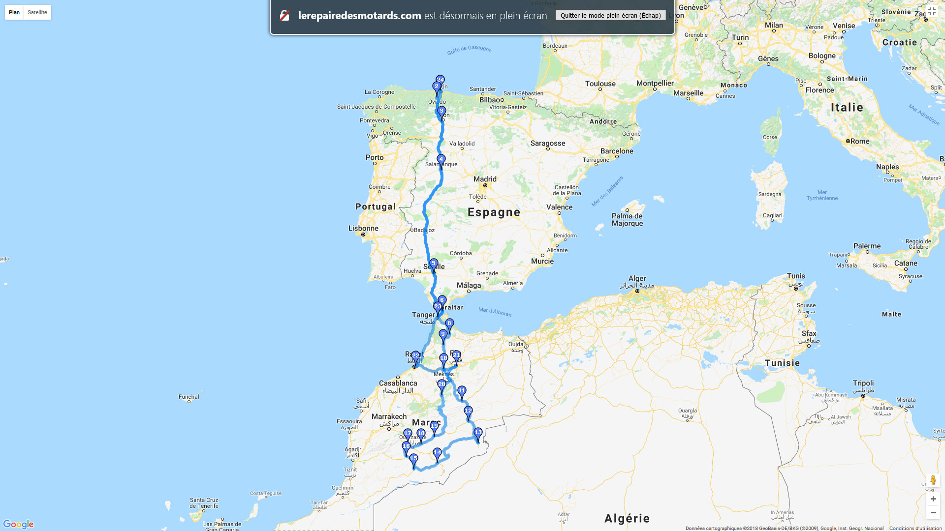 Pour zoomer sur la carte et avoir plus de détails, connectez-vous ! Carte roadbook Le Maroc à moto