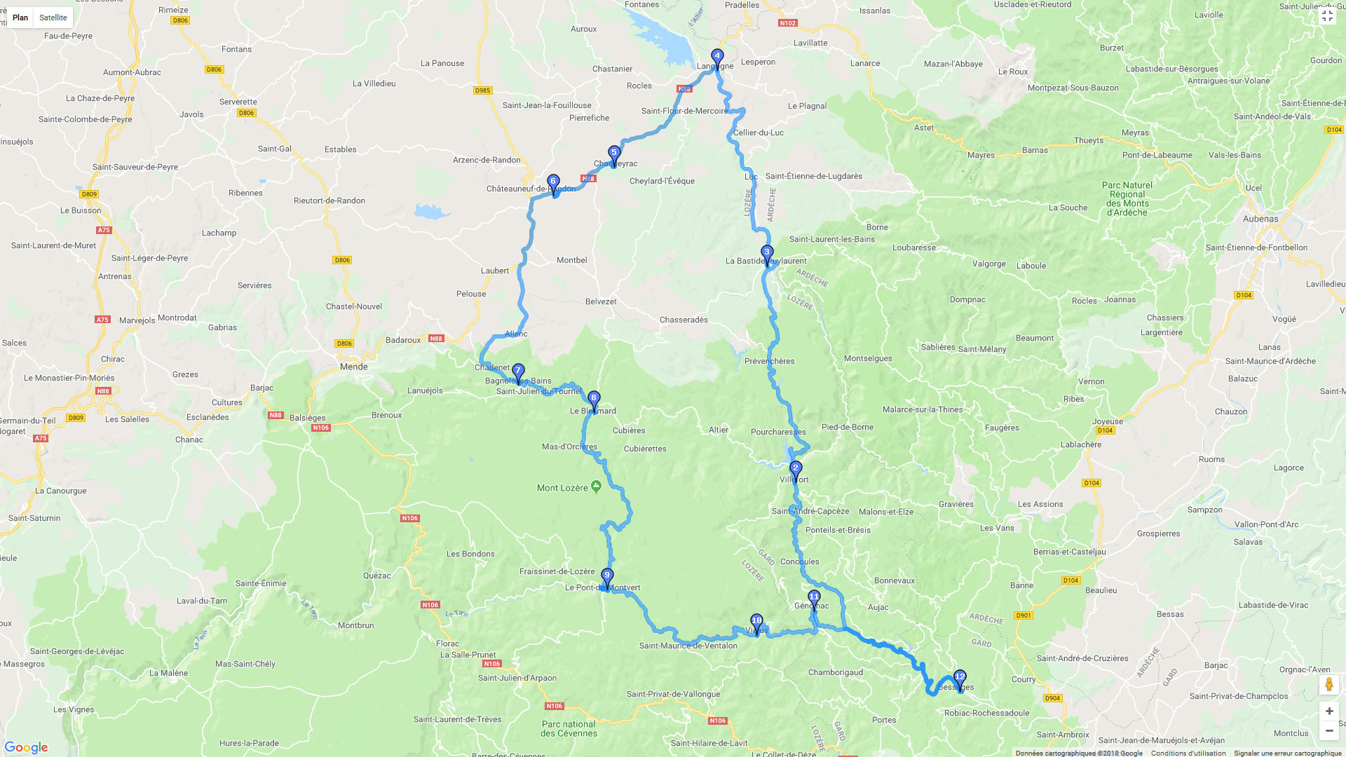 Pour zoomer sur la carte et avoir plus de détails, connectez-vous ! Carte roadbook Gard - Lozère