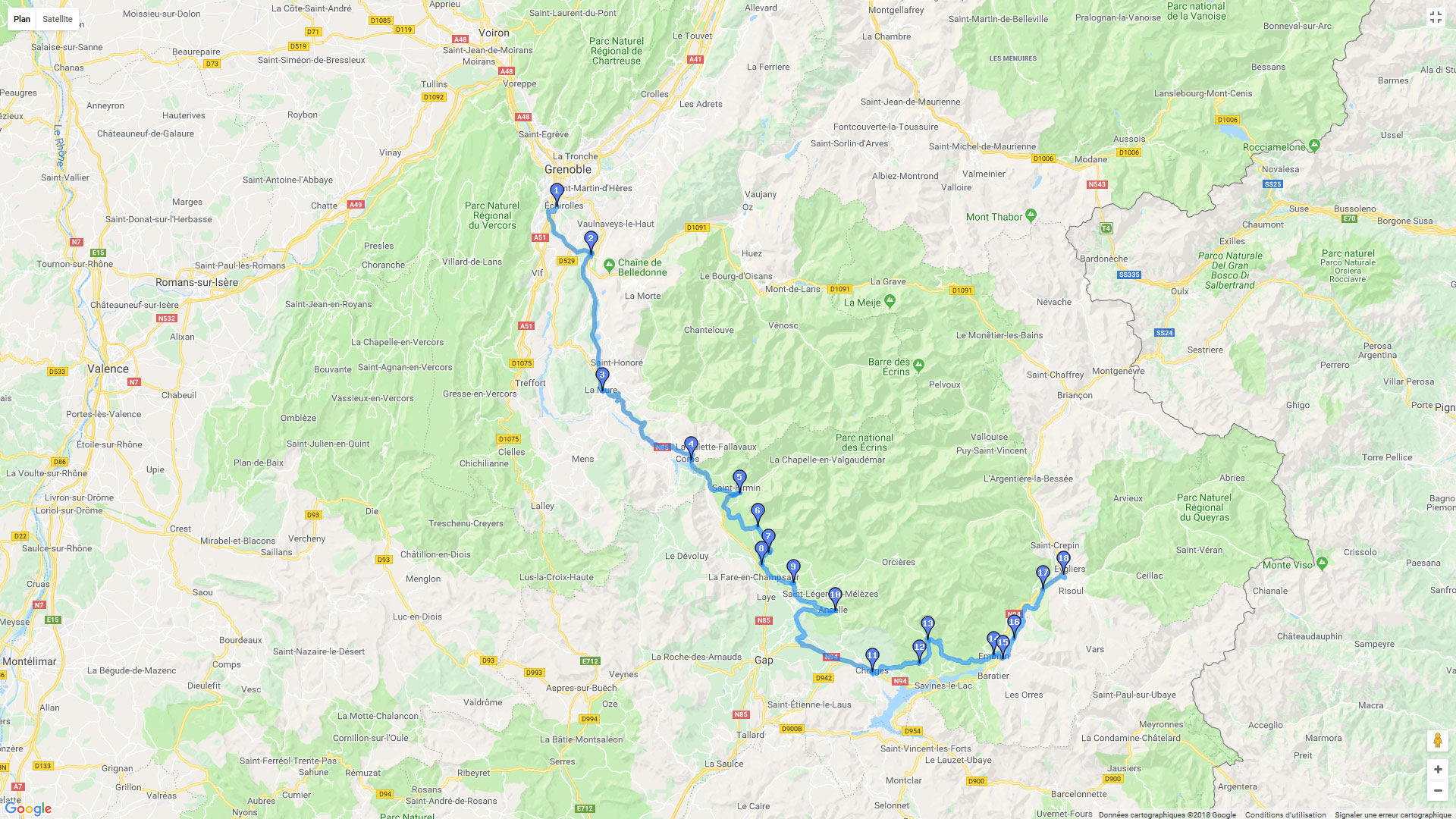 Pour zoomer sur la carte et avoir plus de détails, connectez-vous ! Carte roadbook Echirolles - Mont Dauphin