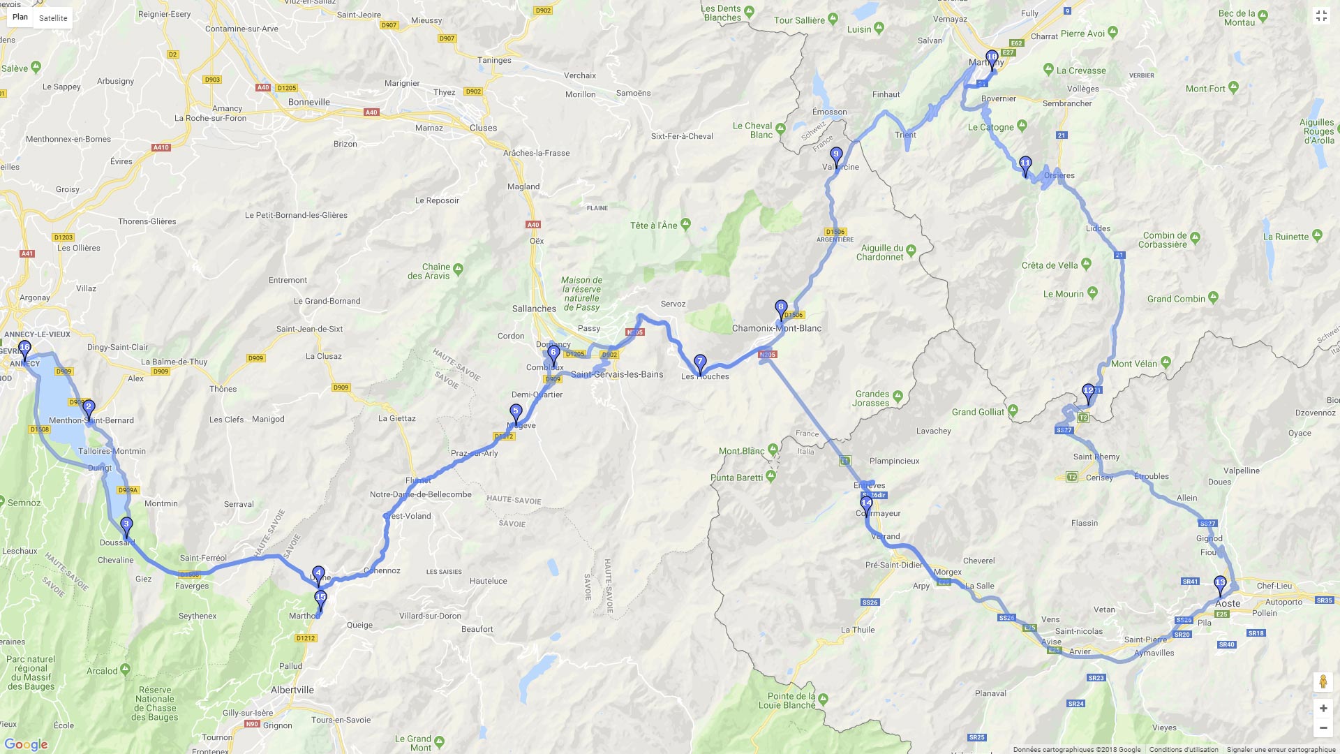 Pour zoomer sur la carte et avoir plus de détails, connectez-vous ! Carte roadbook Chamonix Mont Blanc