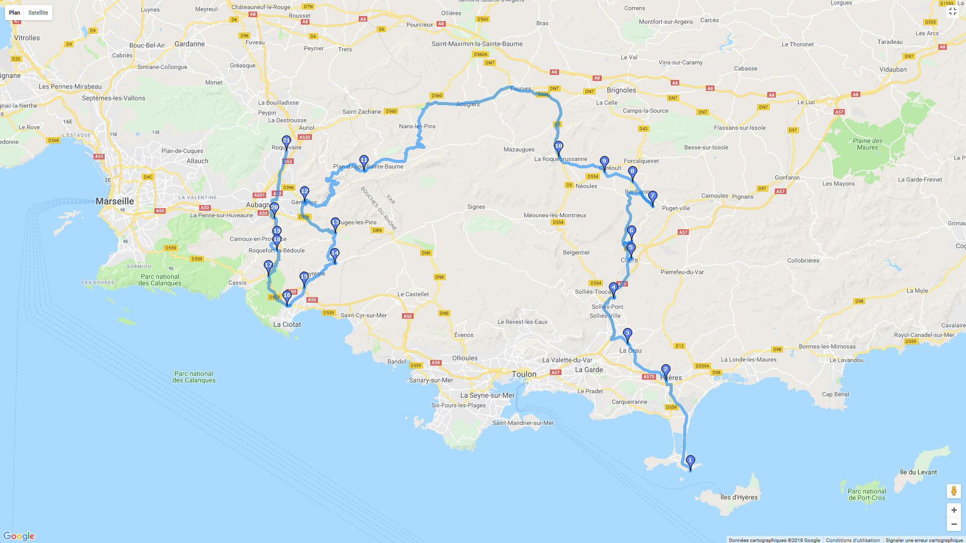 Pour zoomer sur la carte et avoir plus de détails, connectez-vous ! Carte roadbook Balade Giens / Roquevaire