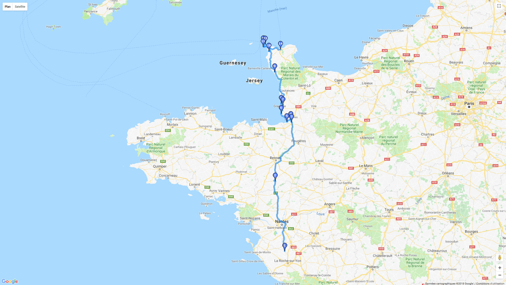 Pour zoomer sur la carte et avoir plus de détails, connectez-vous ! Carte roadbook Côte normande, pointe de la Hague