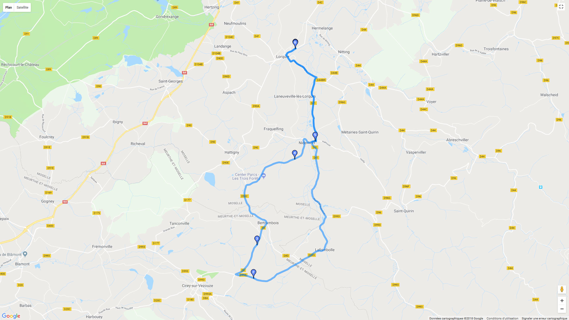 Pour zoomer sur la carte et avoir plus de détails, connectez-vous ! Carte roadbook Boucle lorraine
