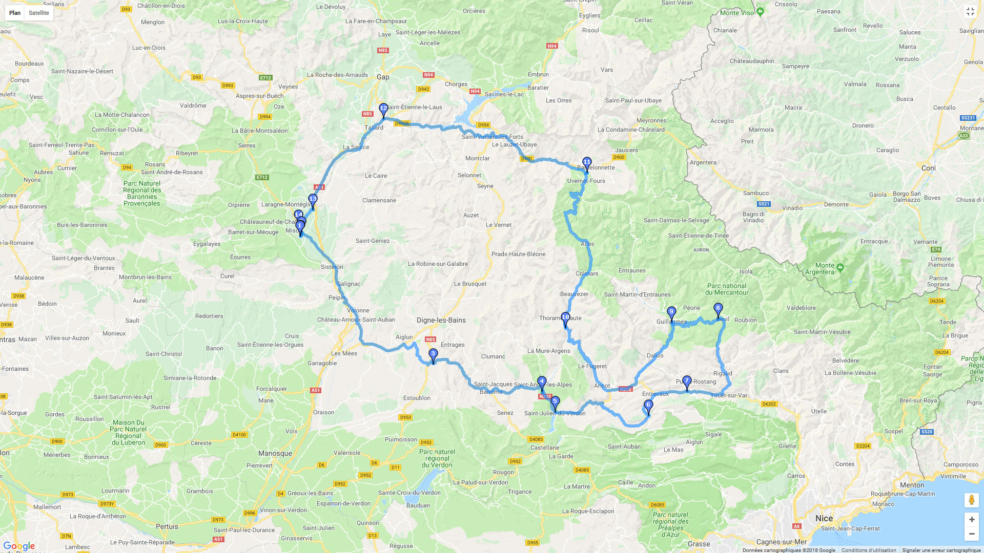 Pour zoomer sur la carte et avoir plus de détails, connectez-vous ! Carte roadbook Les Alpes provençales