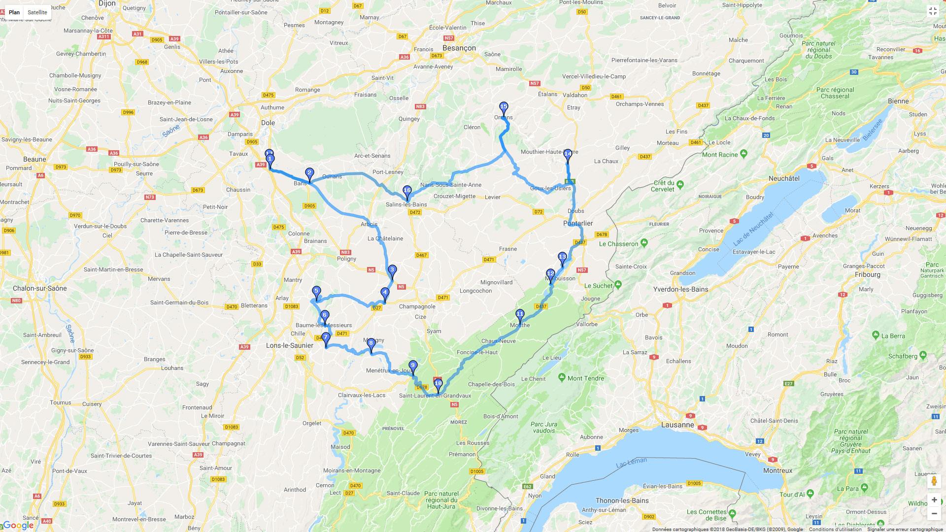 Pour zoomer sur la carte et avoir plus de détails, connectez-vous ! Carte roadbook Le Haut Jura
