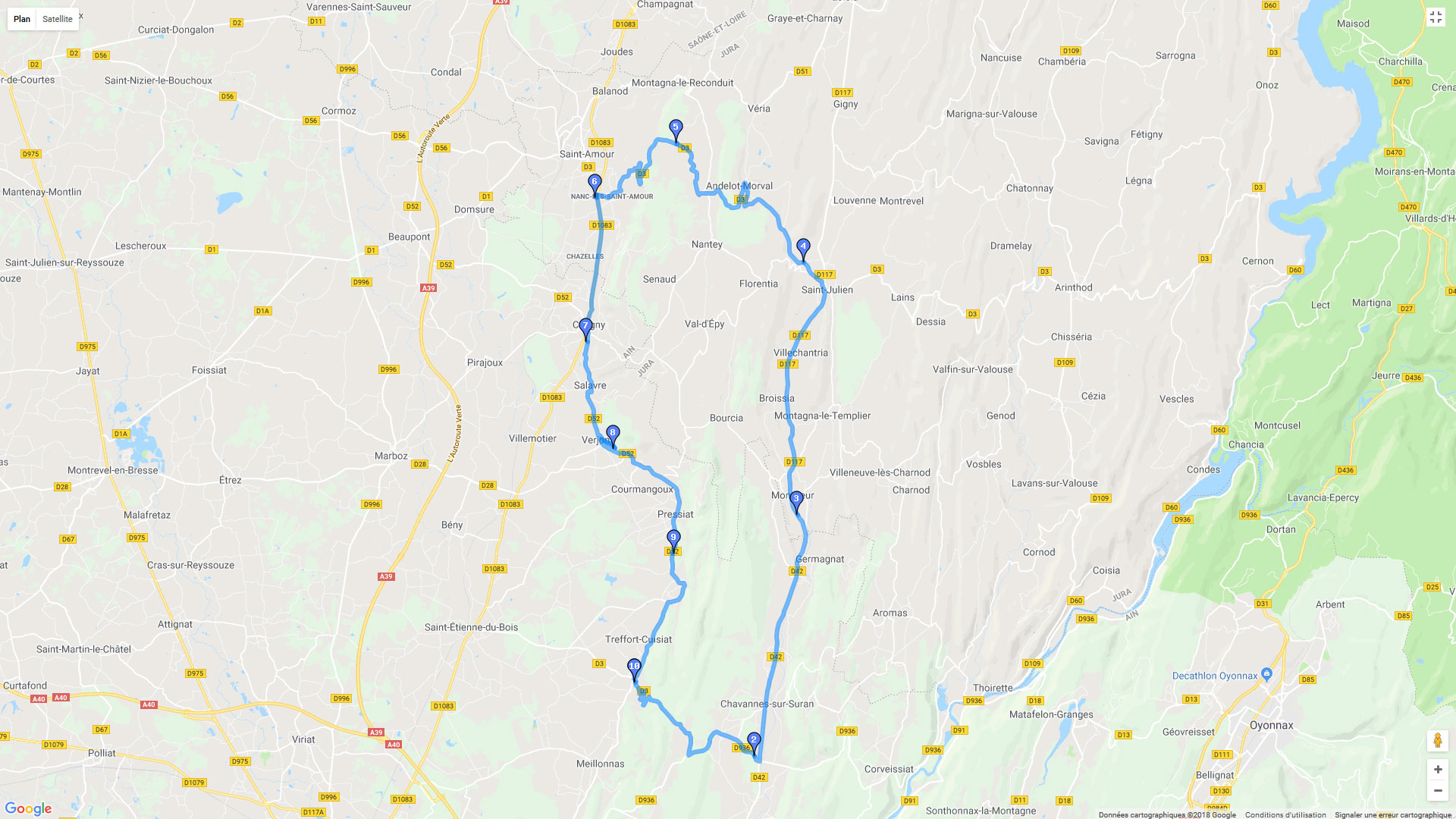 Pour zoomer sur la carte et avoir plus de détails, connectez-vous ! Carte roadbook Balade dans le Revermont