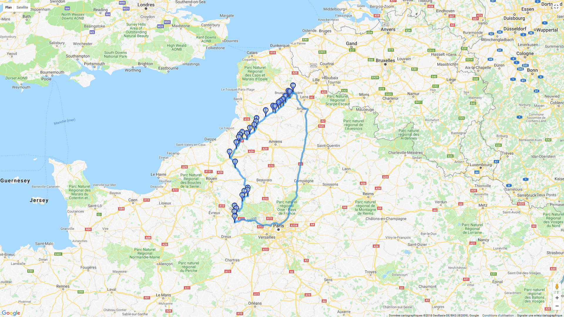 Pour zoomer sur la carte et avoir plus de détails, connectez-vous ! Carte roadbook Bethune Giverny
