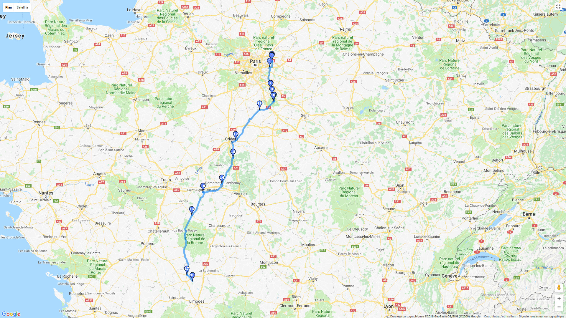 Pour zoomer sur la carte et avoir plus de détails, connectez-vous ! Carte roadbook Paris - Haute-Vienne