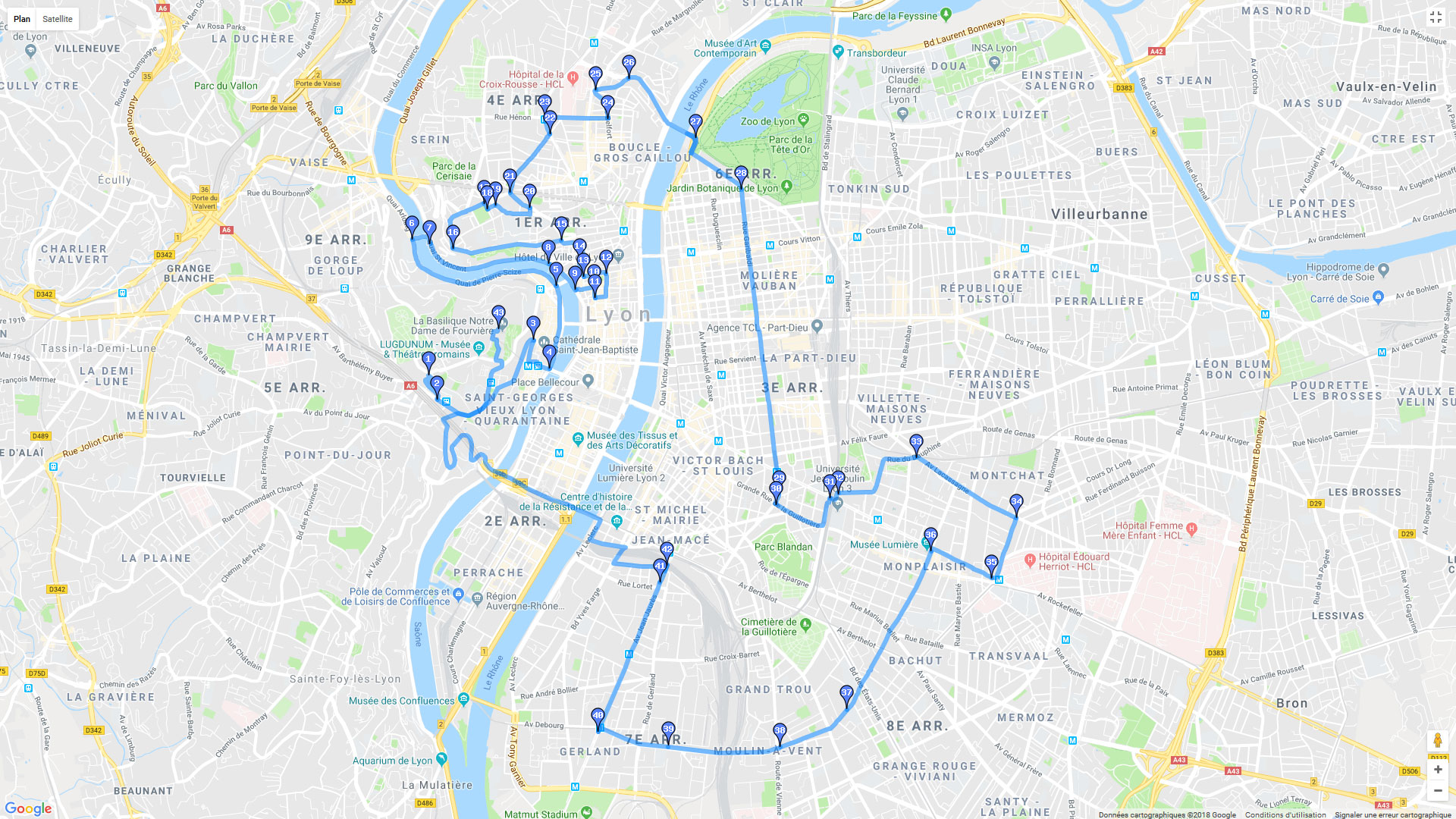 Pour zoomer sur la carte et avoir plus de détails, connectez-vous ! Carte roadbook Les murs peints de Lyon