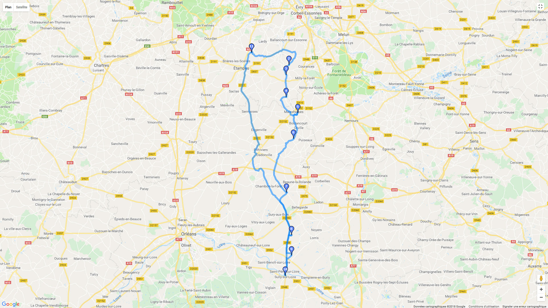Pour zoomer sur la carte et avoir plus de détails, connectez-vous ! Carte roadbook D'Etampes à Sully