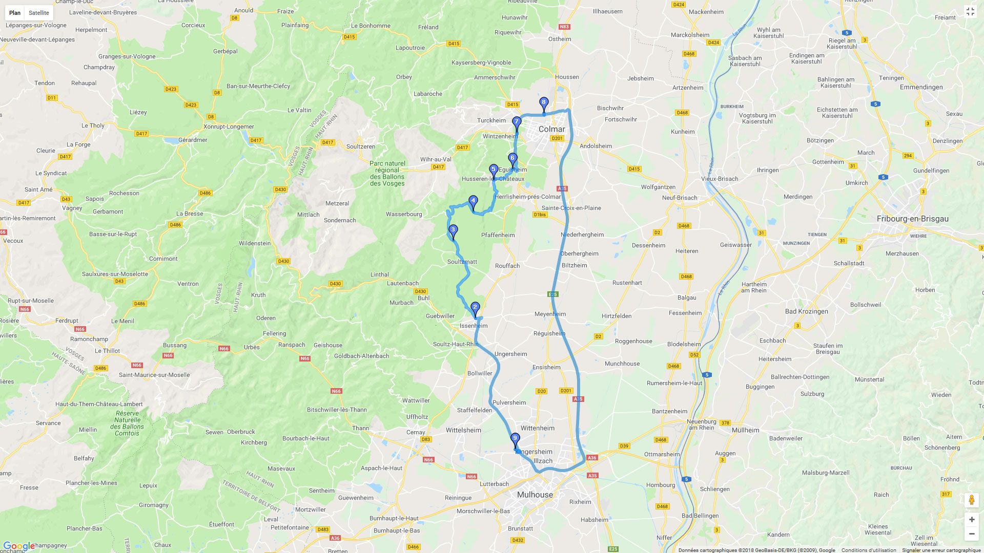Pour zoomer sur la carte et avoir plus de détails, connectez-vous ! Carte roadbook Balade dans les vignes alsaciennes