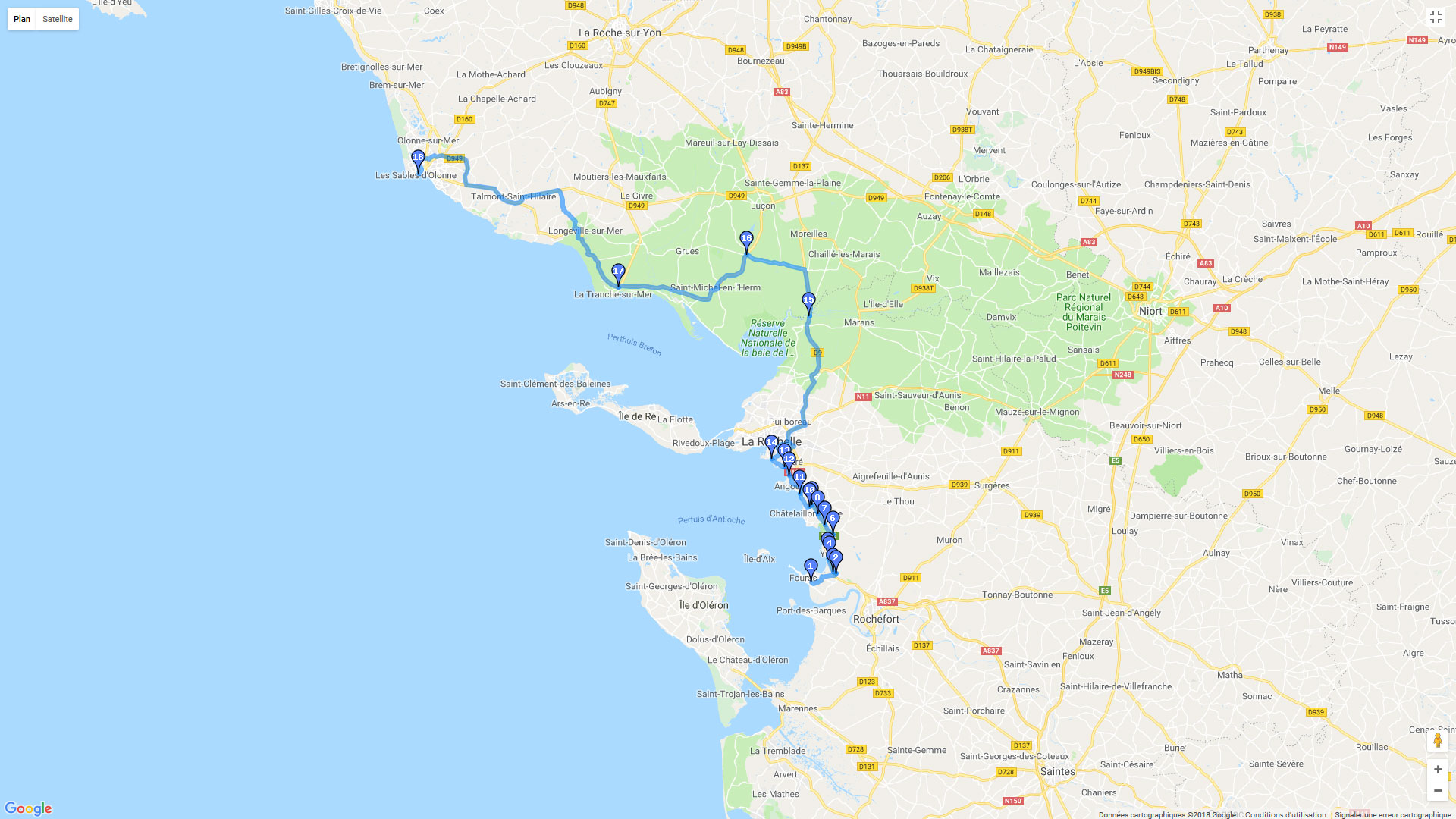 Pour zoomer sur la carte et avoir plus de détails, connectez-vous ! Carte roadbook Fouras / Les Sables-d'Olonne