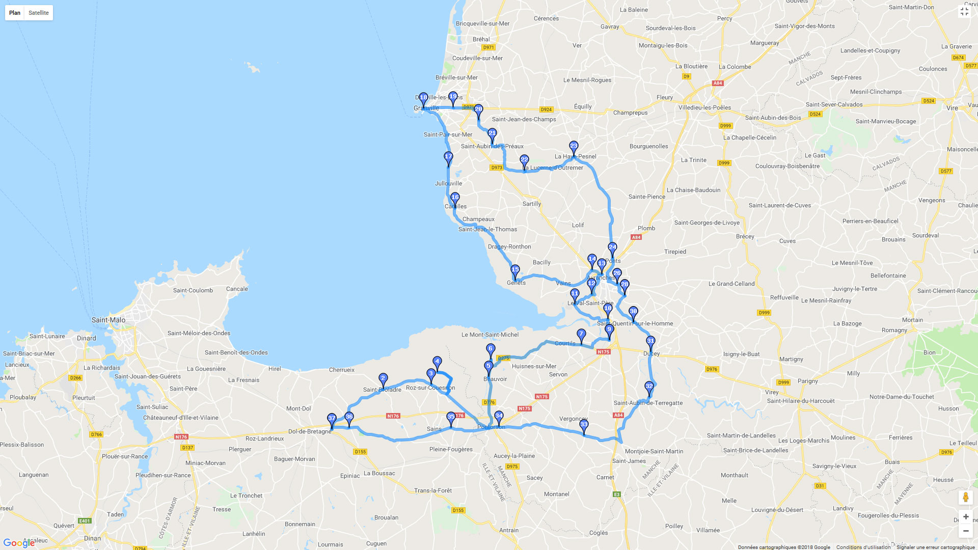 Pour zoomer sur la carte et avoir plus de détails, connectez-vous ! Carte roadbook Entre Manche et Ille-et-Vilaine