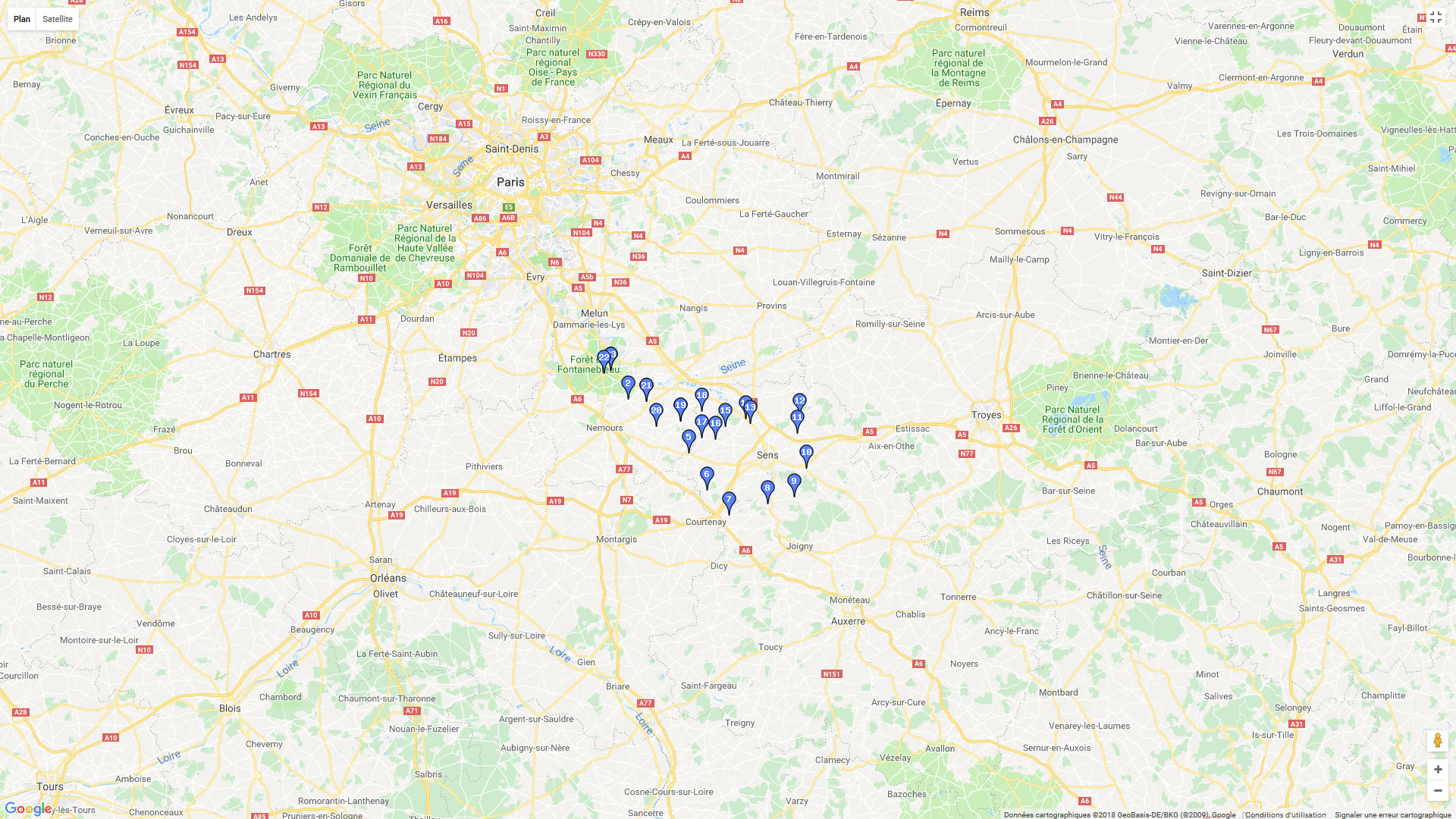 Pour zoomer sur la carte et avoir plus de détails, connectez-vous ! Carte roadbook Autour de Sens