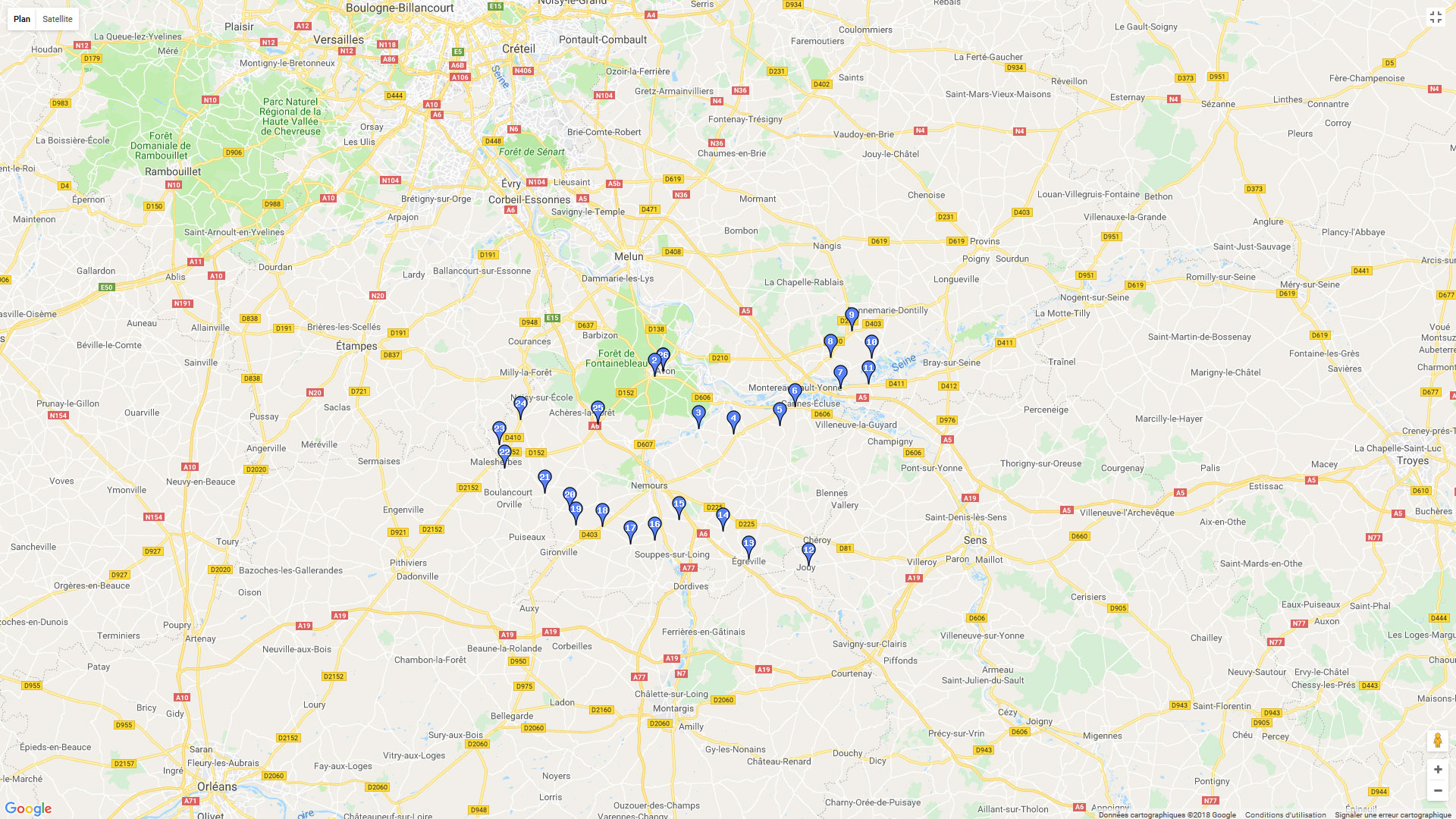 Pour zoomer sur la carte et avoir plus de détails, connectez-vous ! Carte roadbook Fontainebleau - Montereau - Malsherbes