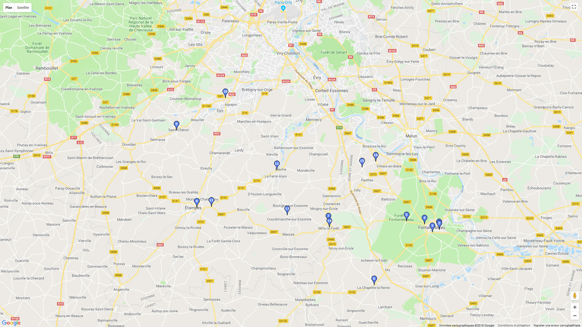 Pour zoomer sur la carte et avoir plus de détails, connectez-vous ! Carte roadbook Fontainebleau - Etampes