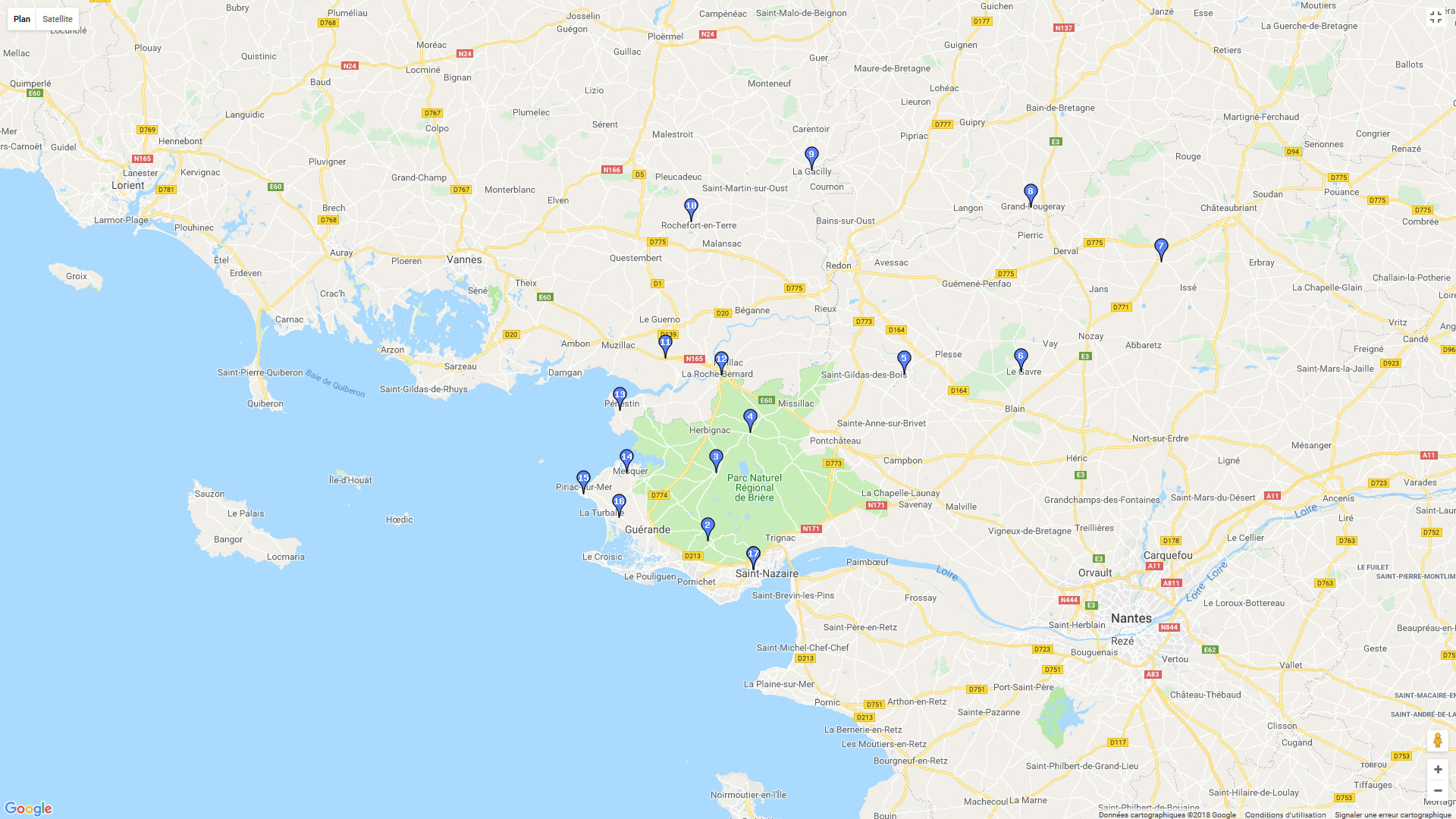 Pour zoomer sur la carte et avoir plus de détails, connectez-vous ! Carte roadbook Saint Nazaire - Chateaubriand