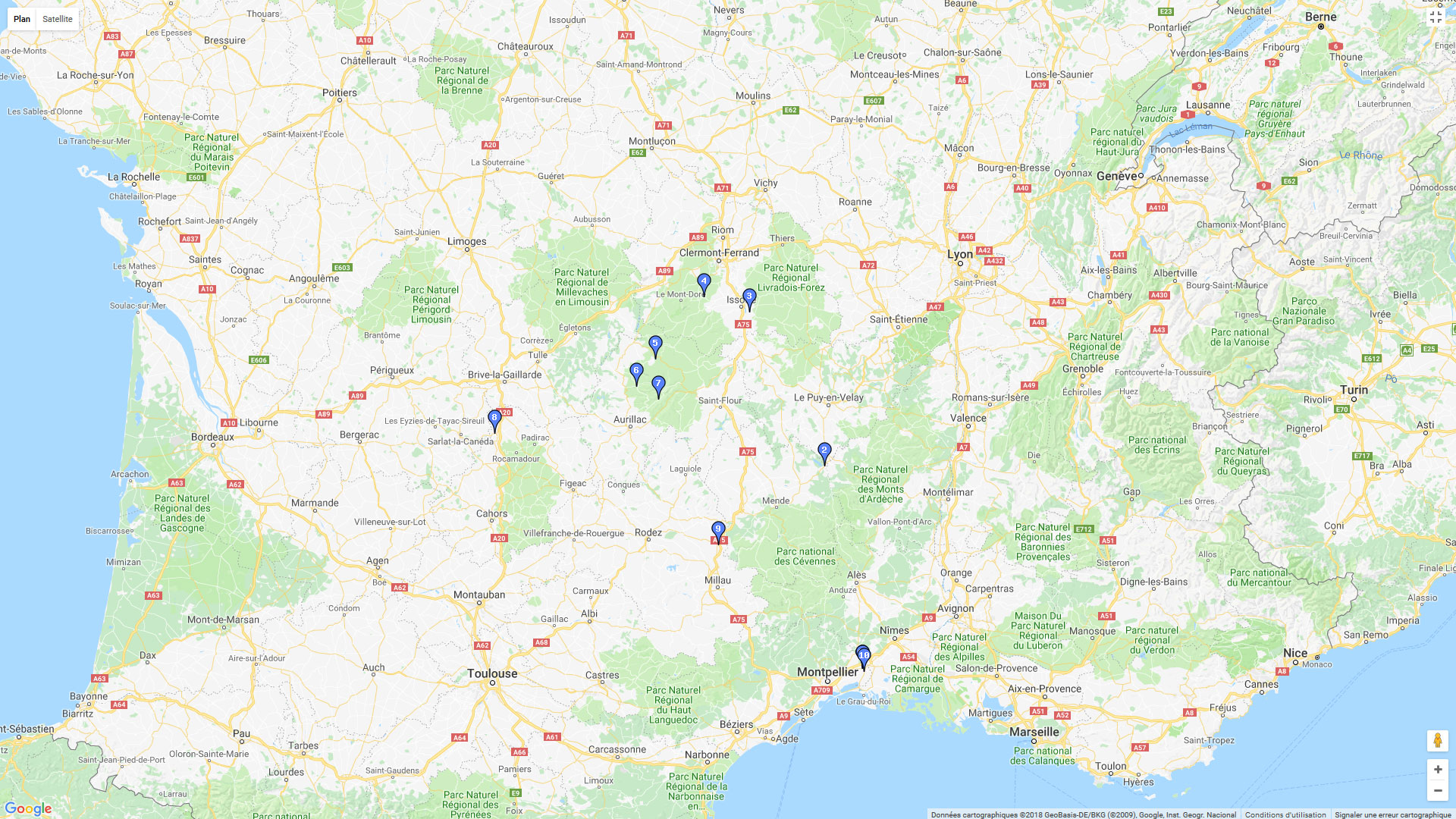 Pour zoomer sur la carte et avoir plus de détails, connectez-vous ! Carte roadbook Auvergne - Cévennes - Quercy