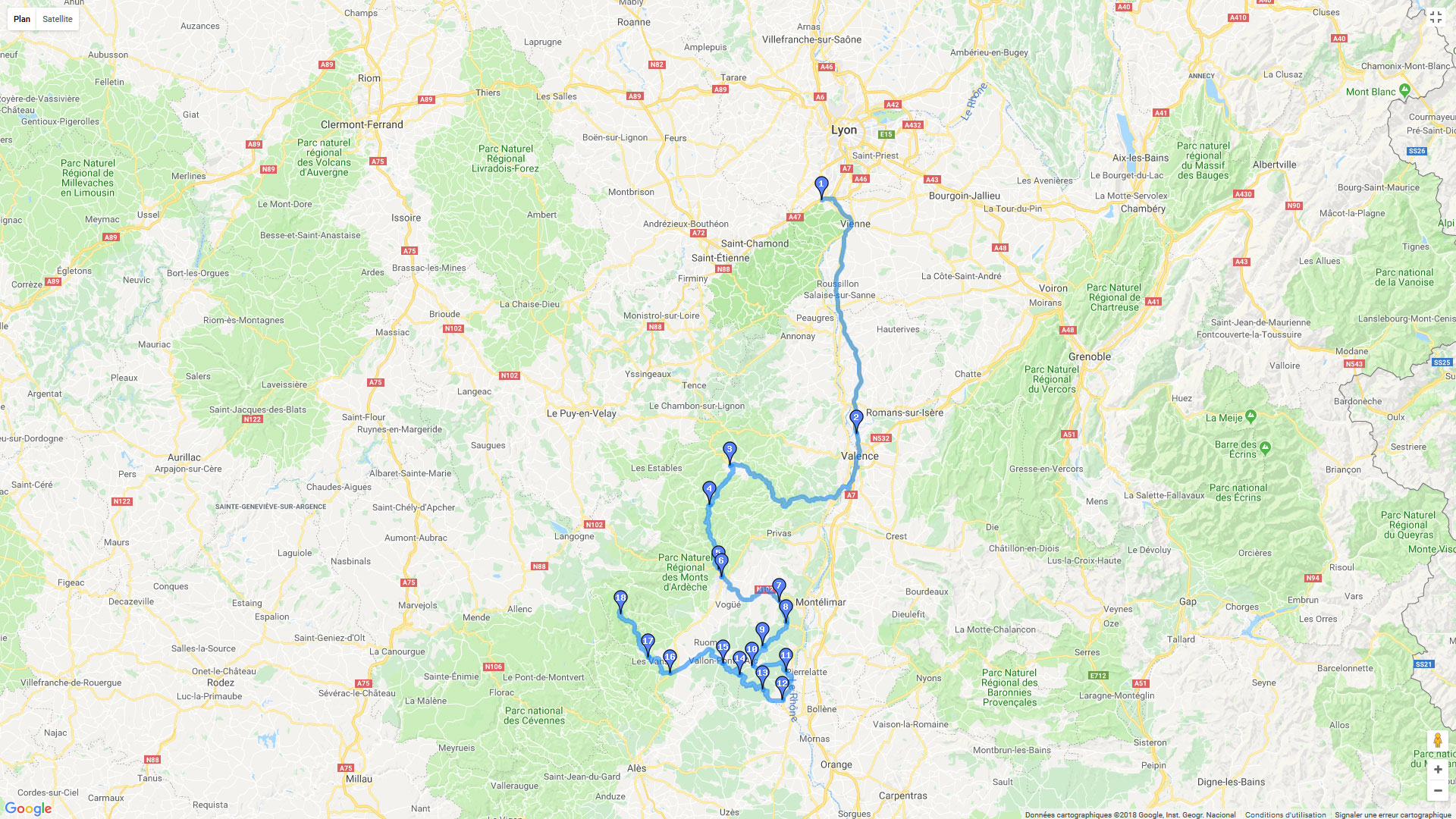 Pour zoomer sur la carte et avoir plus de détails, connectez-vous ! Carte roadbook De Givors à l'Ardèche