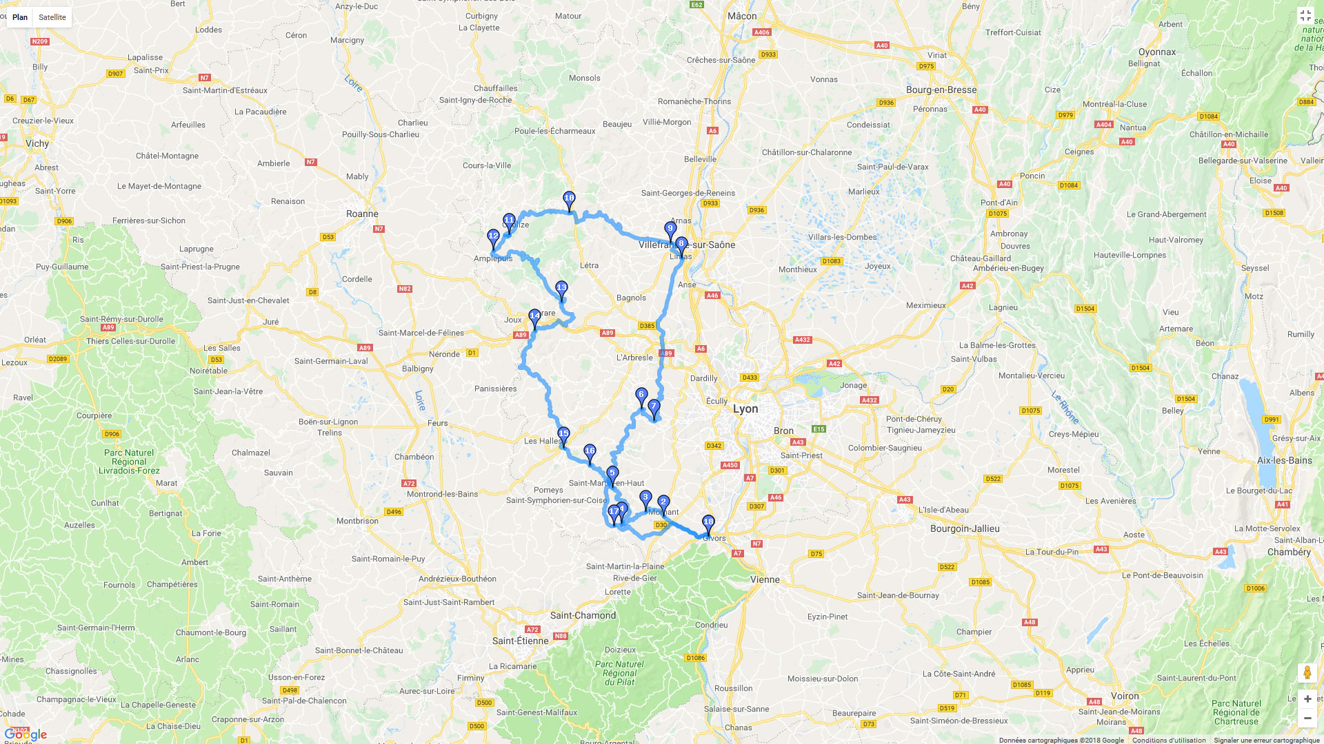 Pour zoomer sur la carte et avoir plus de détails, connectez-vous ! Carte roadbook Givors - Monts du Lyonnais