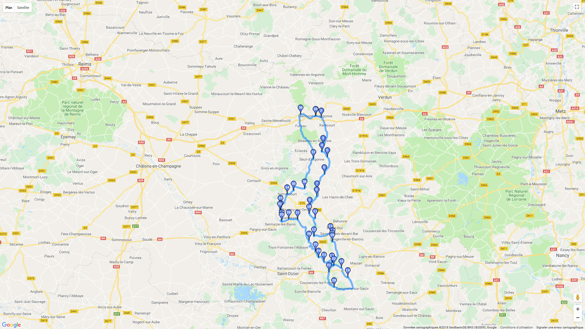 Pour zoomer sur la carte et avoir plus de détails, connectez-vous ! Carte roadbook Vallée de la Saulx