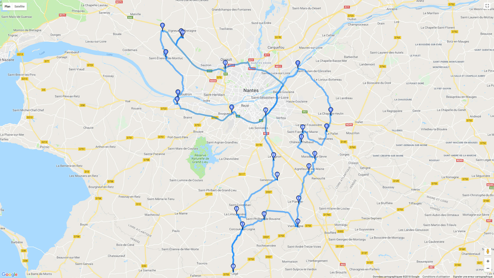 Pour zoomer sur la carte et avoir plus de détails, connectez-vous ! Carte roadbook Balade Nantaise