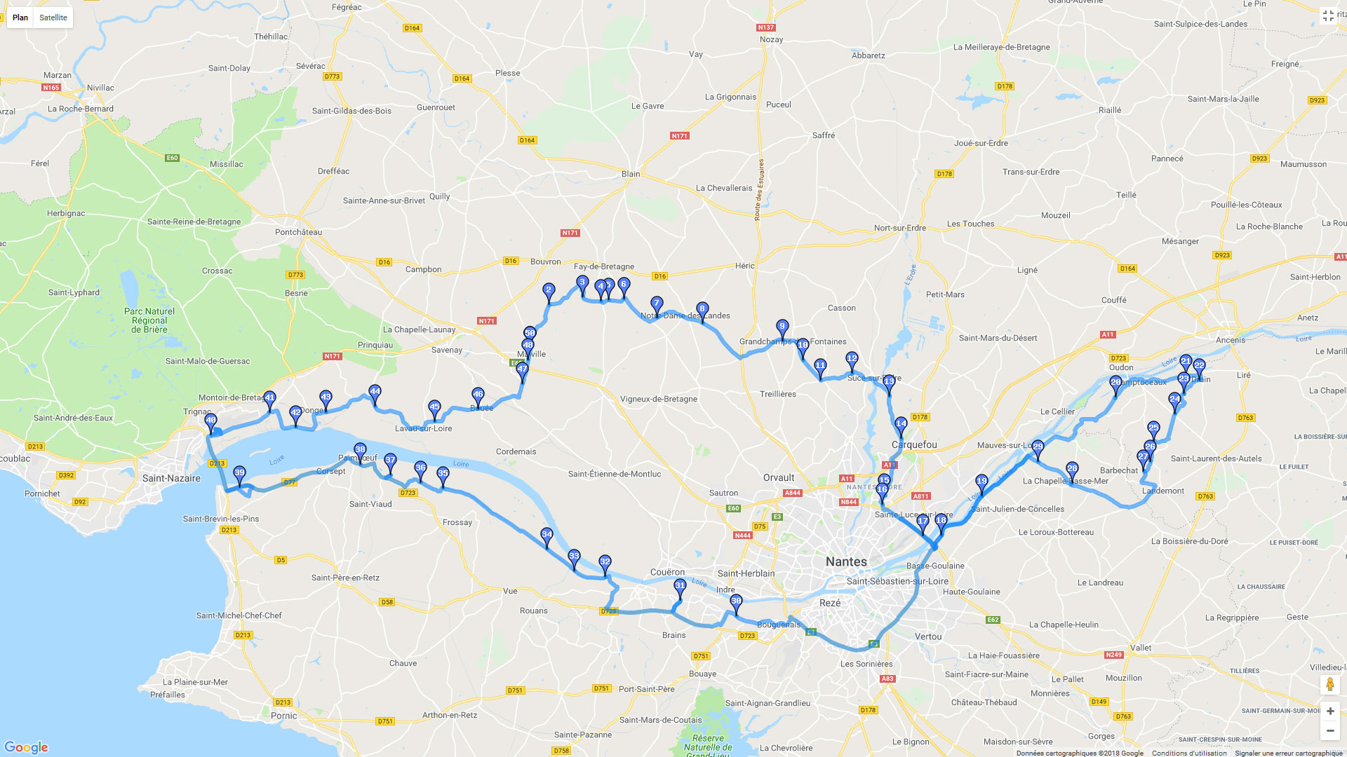 Pour zoomer sur la carte et avoir plus de détails, connectez-vous ! Carte roadbook Boucle en Pays de la Loire