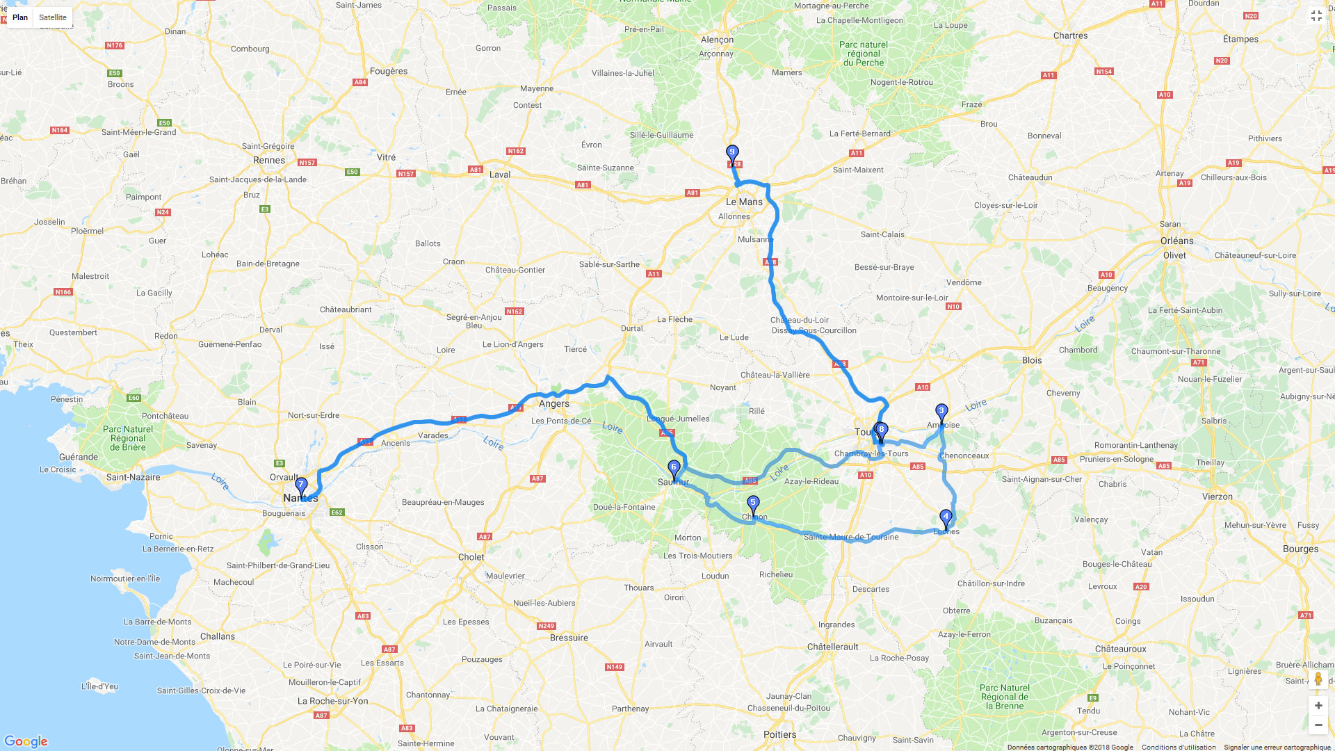 Pour zoomer sur la carte et avoir plus de détails, connectez-vous ! Carte roadbook Châteaux de la Loire