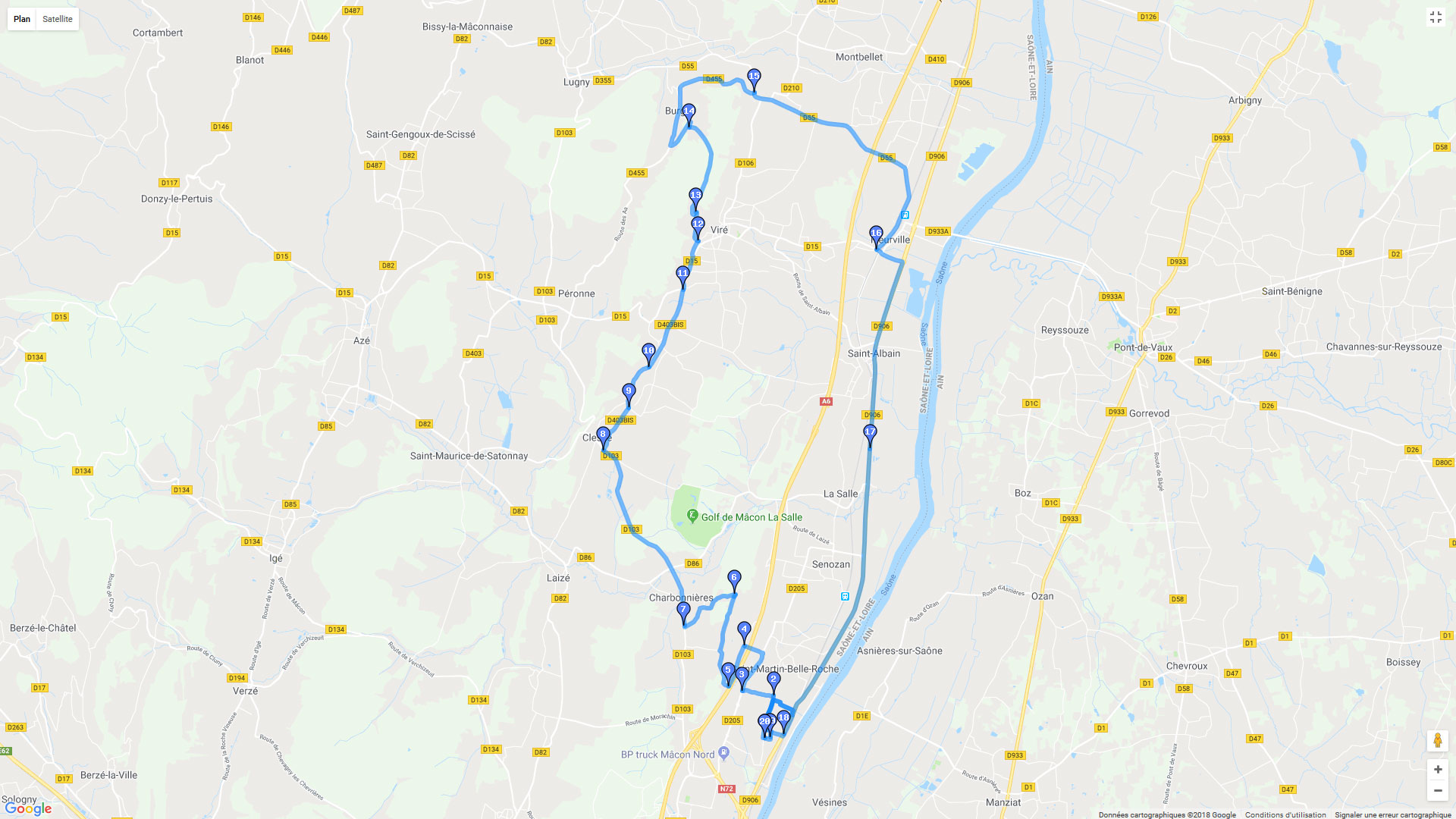 Pour zoomer sur la carte et avoir plus de détails, connectez-vous ! Carte roadbook Mâconnais nord