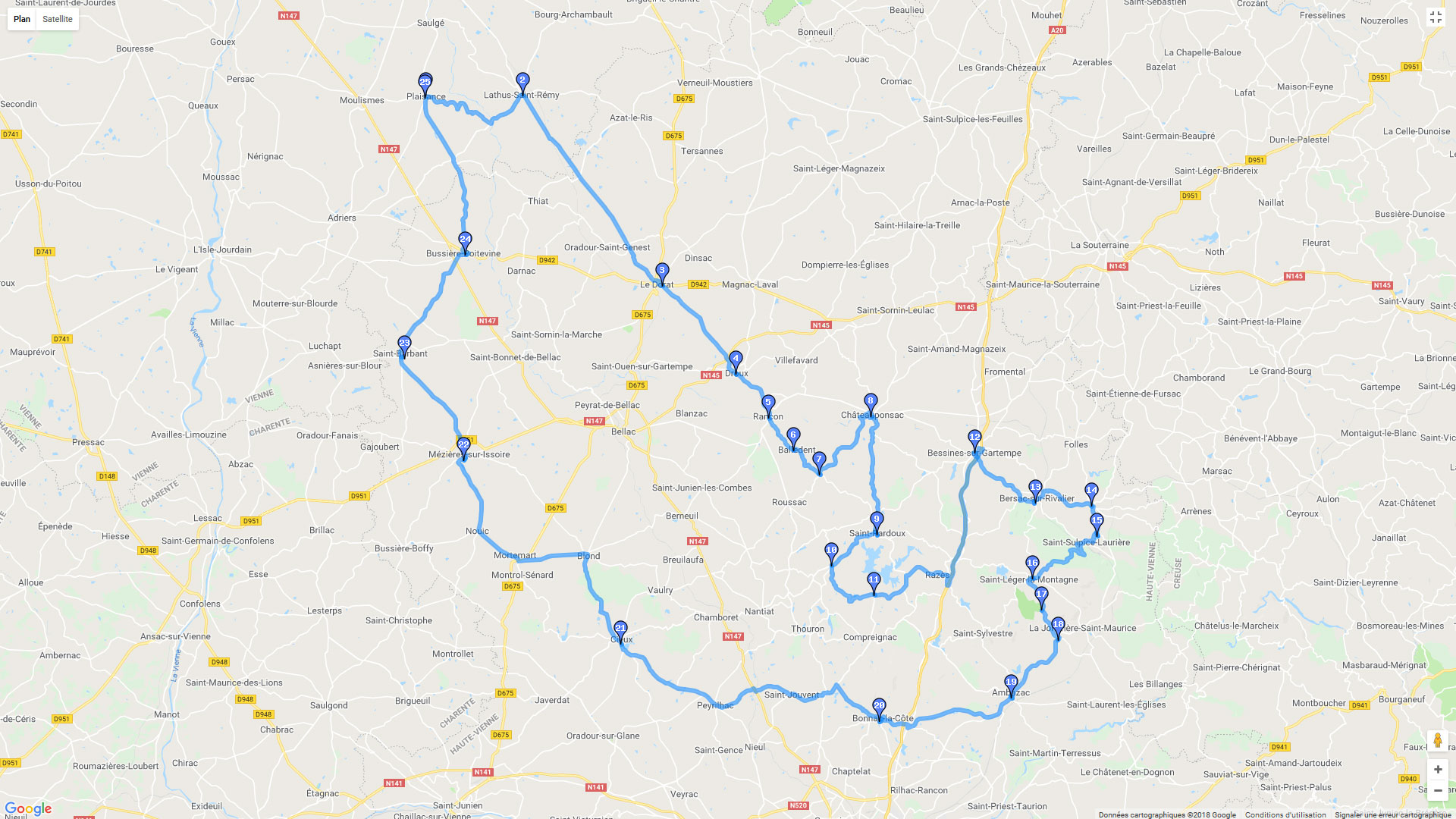 Pour zoomer sur la carte et avoir plus de détails, connectez-vous ! Carte roadbook Les Monts Limougeaux