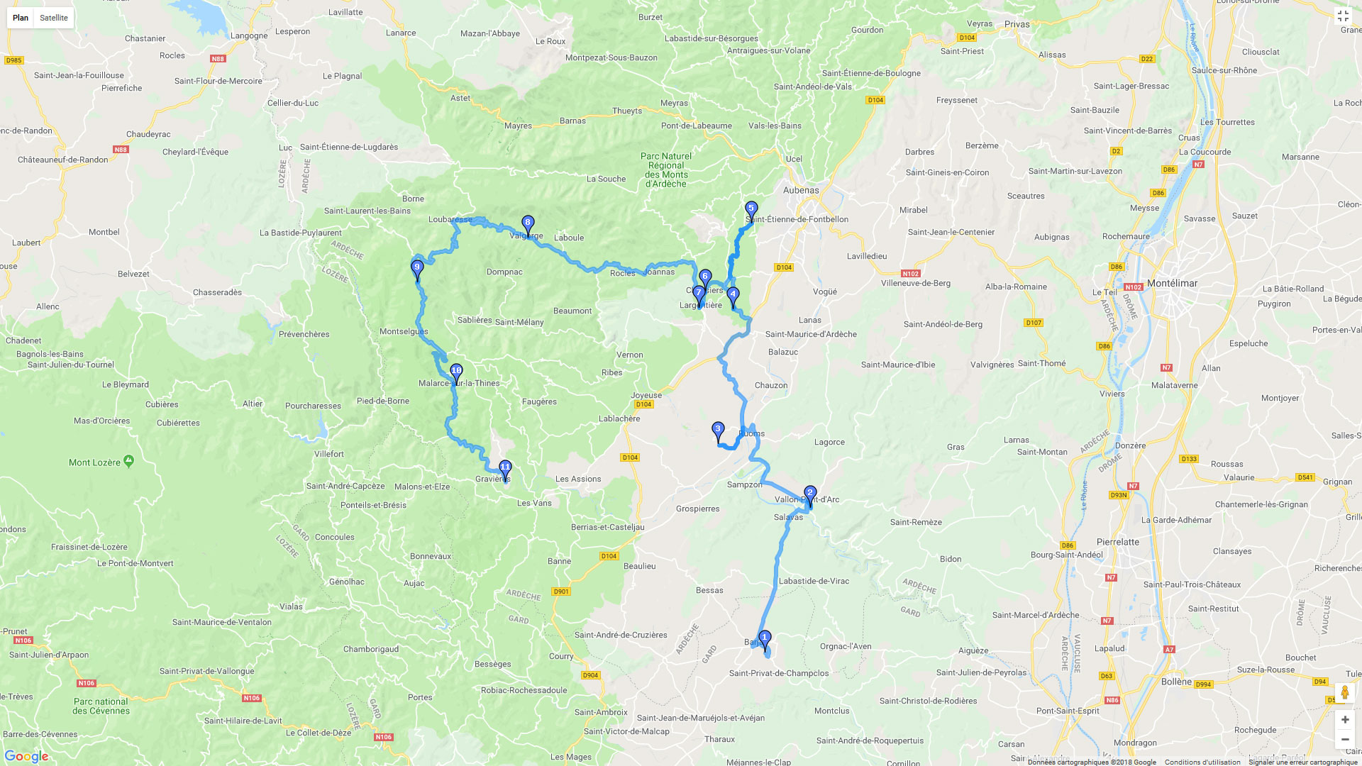 Pour zoomer sur la carte et avoir plus de détails, connectez-vous ! Carte roadbook Entre Cévennes et Ardèche - Jour 3